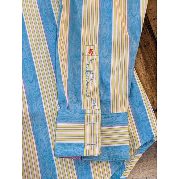 Robert Graham Vertical Striped Long Sleeve Button Up Shirt Large Flip Cuff - Picture 7 of 11